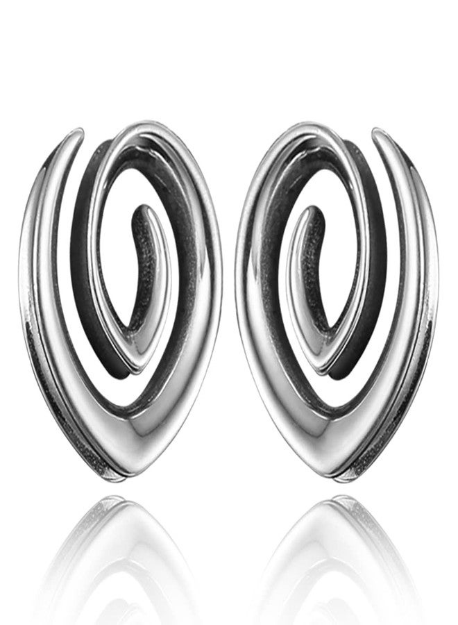 Earblity 2PCS 25mm/1" Silver Spiral Saddle Plugs Gauges Tunnels for Stretched Ears, Hypoallergenic 316 Stainless Steel Ear Tunnels Gauges Body Piercing Jewelry for Men Women - Image 1